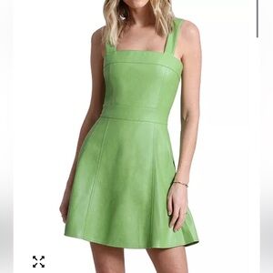Avec Les Filles Faux Leather Fit Flare Mini Dress Lime Green Sleeveless Large G